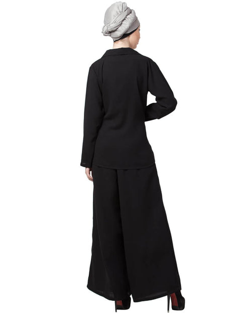 Islamic Executive Two Piece Contemporary Coat Pant Cum Abaya Black