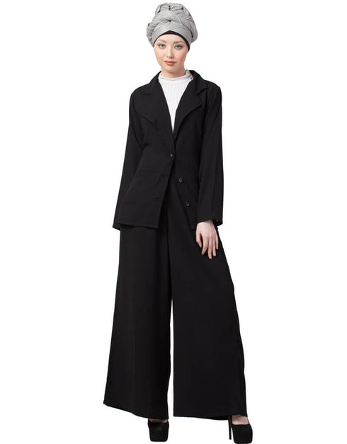 Islamic Executive Two Piece Contemporary Coat Pant Cum Abaya Black