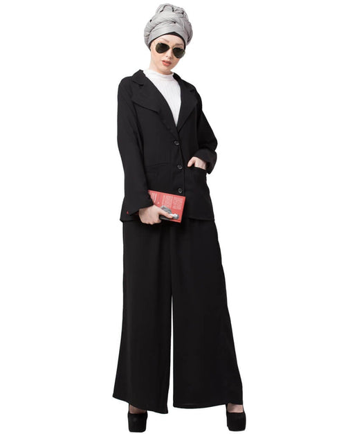 Islamic Executive Two Piece Contemporary Coat Pant Cum Abaya Black