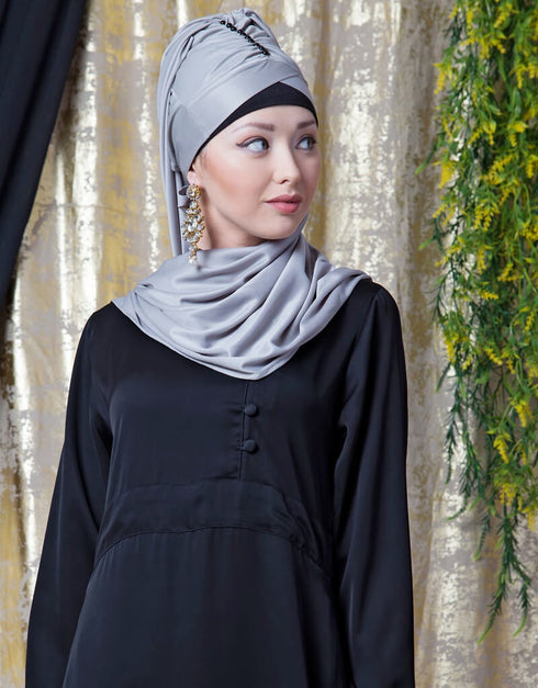 Women Side Open Band At Waist Nida Abaya Black
