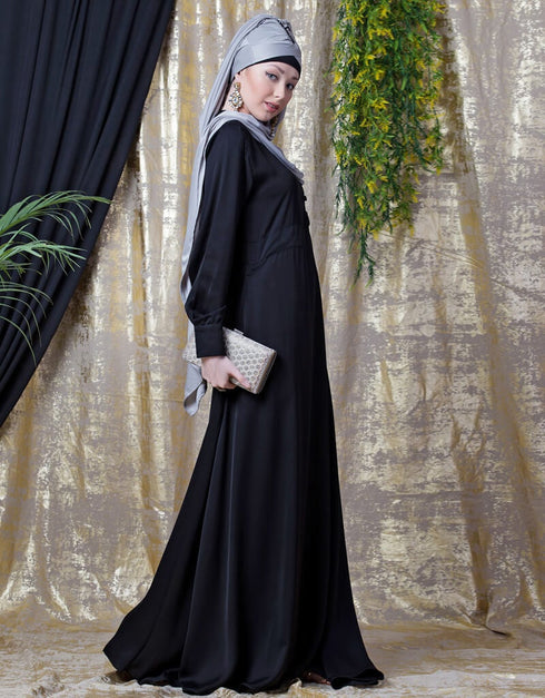 Women Side Open Band At Waist Nida Abaya Black