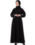 Muslim Contrast Piping at Sleeve Casual Abaya Black