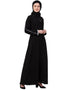Muslim Contrast Piping at Sleeve Casual Abaya Black