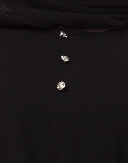 Muslim Contrast Piping at Sleeve Casual Abaya Black