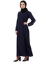 Modest Contrast Piping at Sleeve Casual Abaya Navy Blue