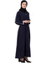 Modest Contrast Piping at Sleeve Casual Abaya Navy Blue