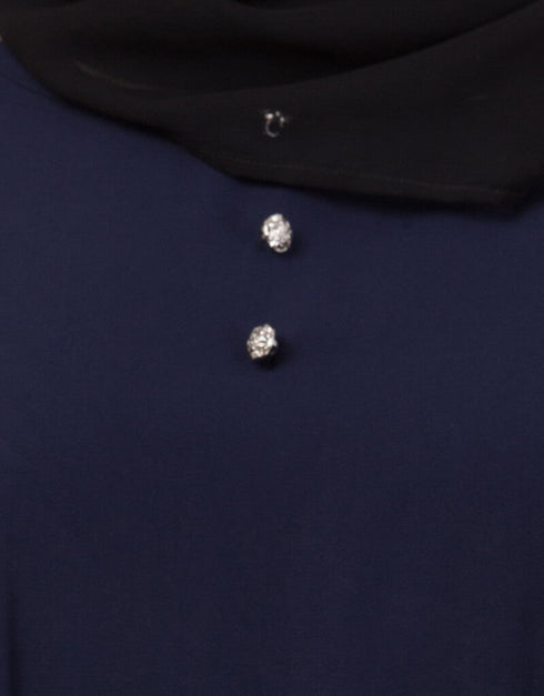 Modest Contrast Piping at Sleeve Casual Abaya Navy Blue