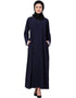 Modest Contrast Piping at Sleeve Casual Abaya Navy Blue
