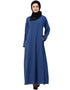 Islamic Contrast Piping at Sleeve Casual Abaya Blue