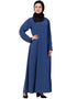 Islamic Contrast Piping at Sleeve Casual Abaya Blue