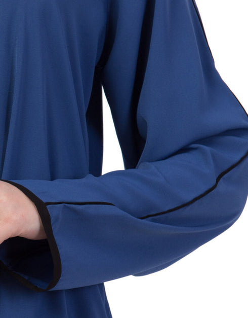 Islamic Contrast Piping at Sleeve Casual Abaya Blue