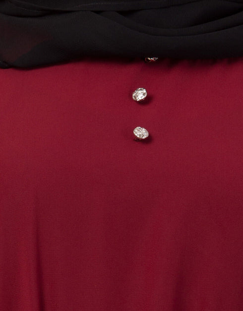 Arabic Contrast Piping at Sleeve Casual Abaya Maroon