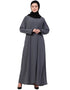 Women Contrast Piping at Sleeve Casual Abaya Grey