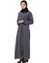 Women Contrast Piping at Sleeve Casual Abaya Grey