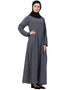 Women Contrast Piping at Sleeve Casual Abaya Grey