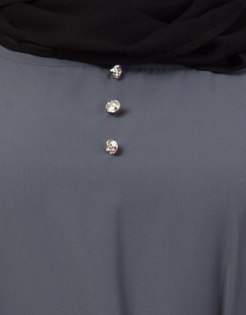 Women Contrast Piping at Sleeve Casual Abaya Grey