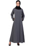 Women Contrast Piping at Sleeve Casual Abaya Grey