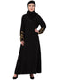 Muslimah Golden Triangle Lace at Sleeve Casual Abaya Black