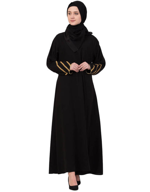 Muslimah Golden Triangle Lace at Sleeve Casual Abaya Black
