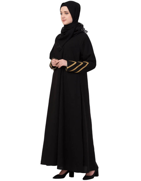 Muslimah Golden Triangle Lace at Sleeve Casual Abaya Black