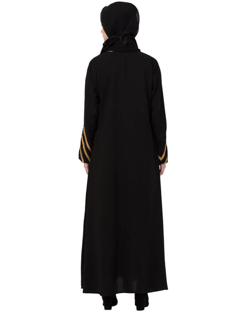 Muslimah Golden Triangle Lace at Sleeve Casual Abaya Black