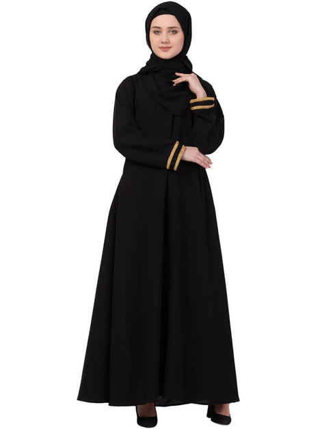 Chic Golden Lace at Sleeve Casual Abaya Black