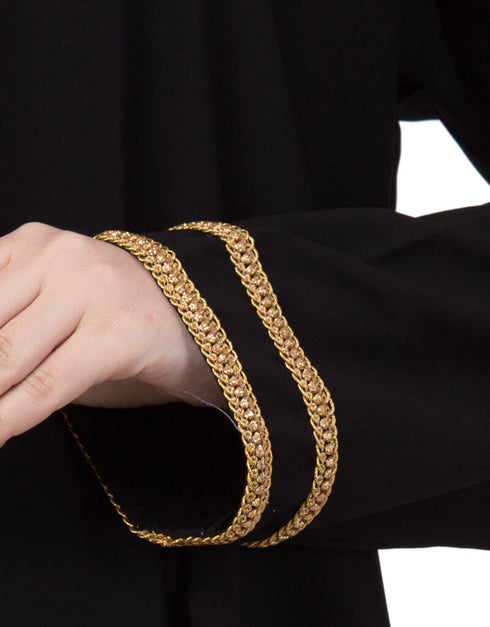 Chic Golden Lace at Sleeve Casual Abaya Black