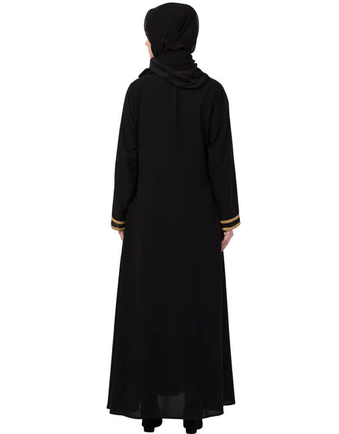 Chic Golden Lace at Sleeve Casual Abaya Black
