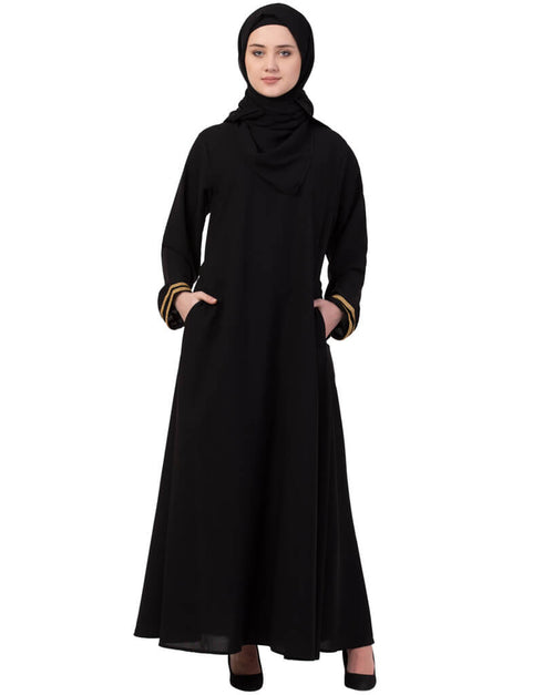 Chic Golden Lace at Sleeve Casual Abaya Black