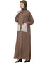 Trendy Front Open white patch pocket Casual Abaya Brown