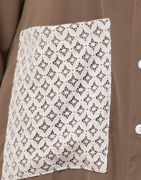 Trendy Front Open white patch pocket Casual Abaya Brown