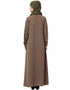 Trendy Front Open white patch pocket Casual Abaya Brown