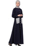 Modern Front Open white patch pocket Casual Abaya Navy Blue
