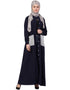 Modern Front Open white patch pocket Casual Abaya Navy Blue