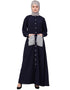 Modern Front Open white patch pocket Casual Abaya Navy Blue