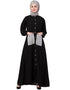 Dubai Front Open white patch pocket Casual Abaya Black