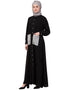 Dubai Front Open white patch pocket Casual Abaya Black