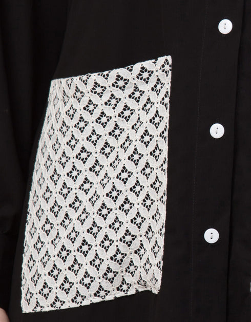Dubai Front Open white patch pocket Casual Abaya Black