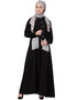 Dubai Front Open white patch pocket Casual Abaya Black