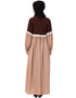 Muslim Two Color With Lace Gathered Abaya Brown
