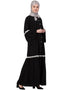 Modest Bell Sleeve Front Open Gathered Abaya Black