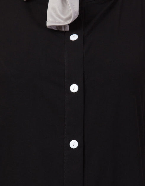 Modest Bell Sleeve Front Open Gathered Abaya Black