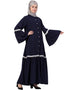 Islamic Bell Sleeve Front Open Gathered Abaya Navy Blue