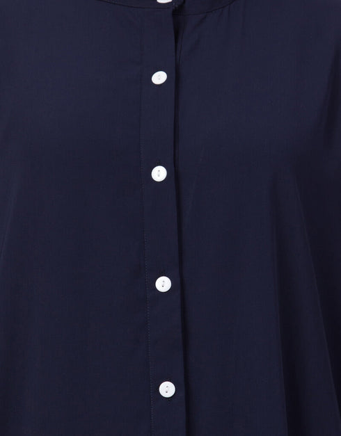 Islamic Bell Sleeve Front Open Gathered Abaya Navy Blue