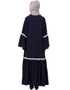 Islamic Bell Sleeve Front Open Gathered Abaya Navy Blue