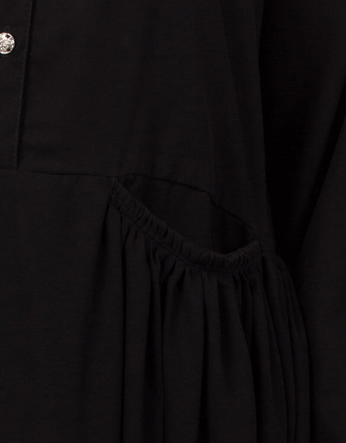 Arabic Front Gathered Pocket Casual Abaya Black