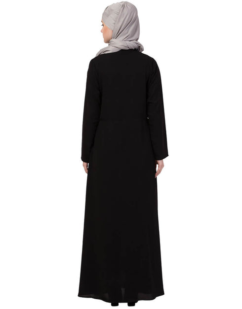 Arabic Front Gathered Pocket Casual Abaya Black