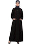 Muslimah Princess Seam Contrast Pipping Executive Abaya Black