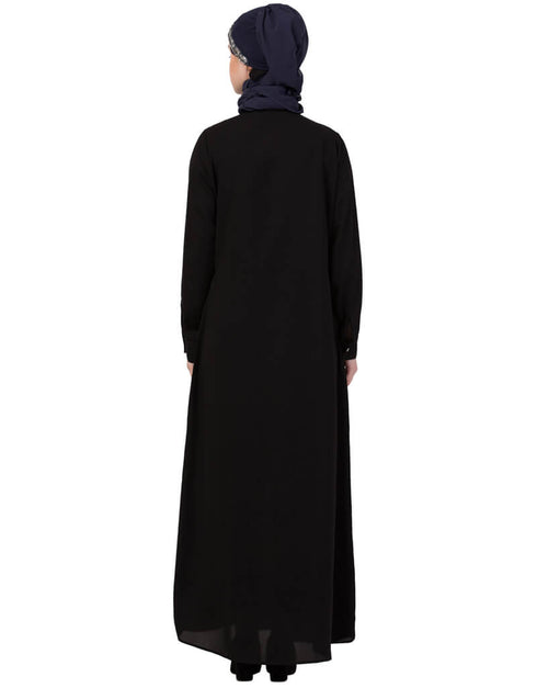Muslimah Princess Seam Contrast Pipping Executive Abaya Black
