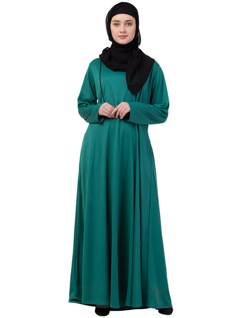 Chic Contrast Piping Flare Knits Abaya Green